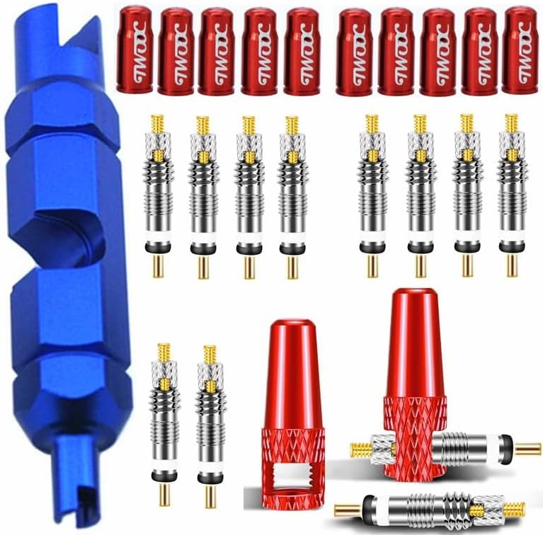 Aracey 10Pieces Presta Valve Core,12Pieces Alloy Presta Valve Caps with Alloy Valve Core Remover Tool for Tubeless Road MTB Bike, Stan's, Vittoria, Continental, Kenda and More - Image 2